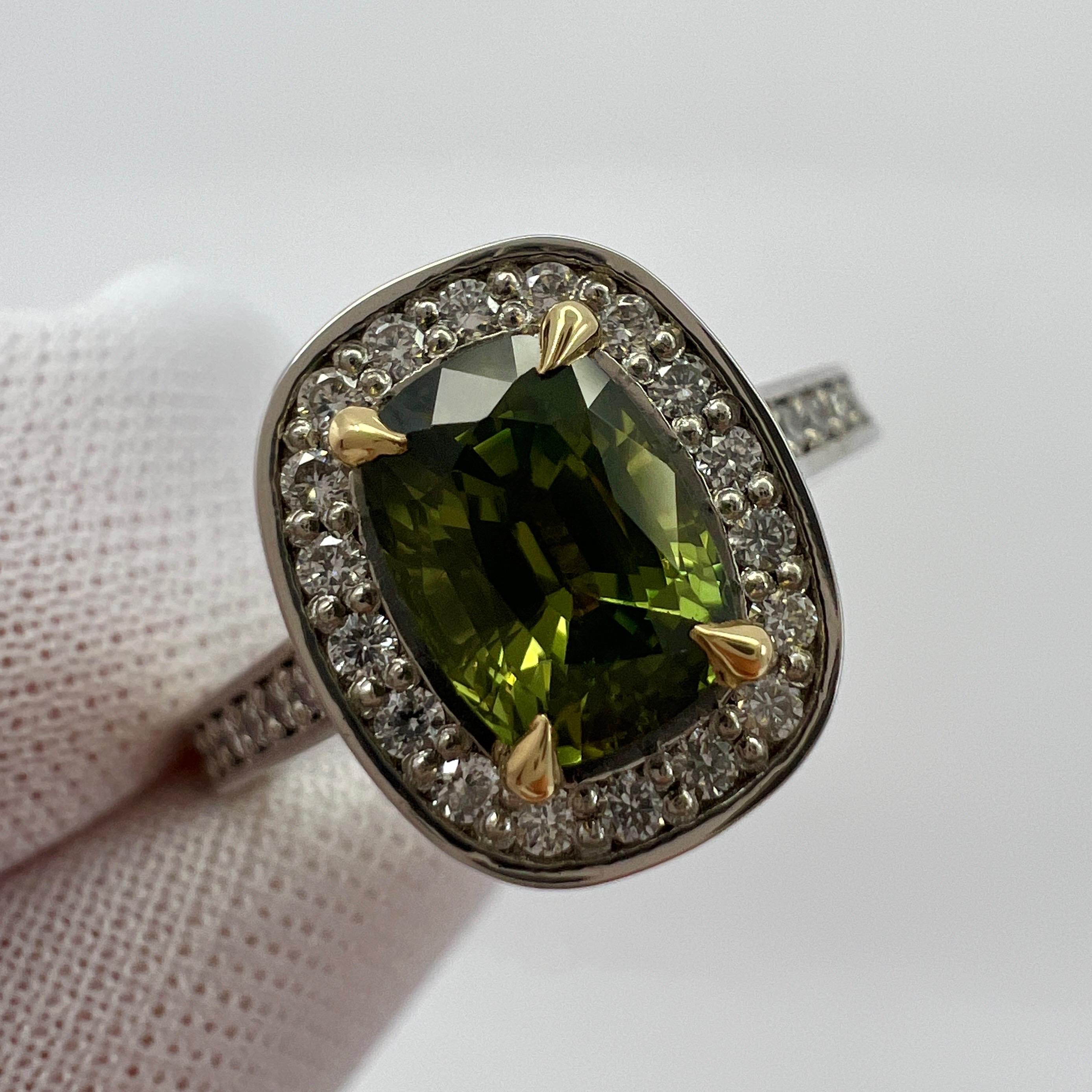 GIA Certified Untreated Vivid Green Thai Sapphire & Diamond 18k Gold Halo Ring For Sale 5