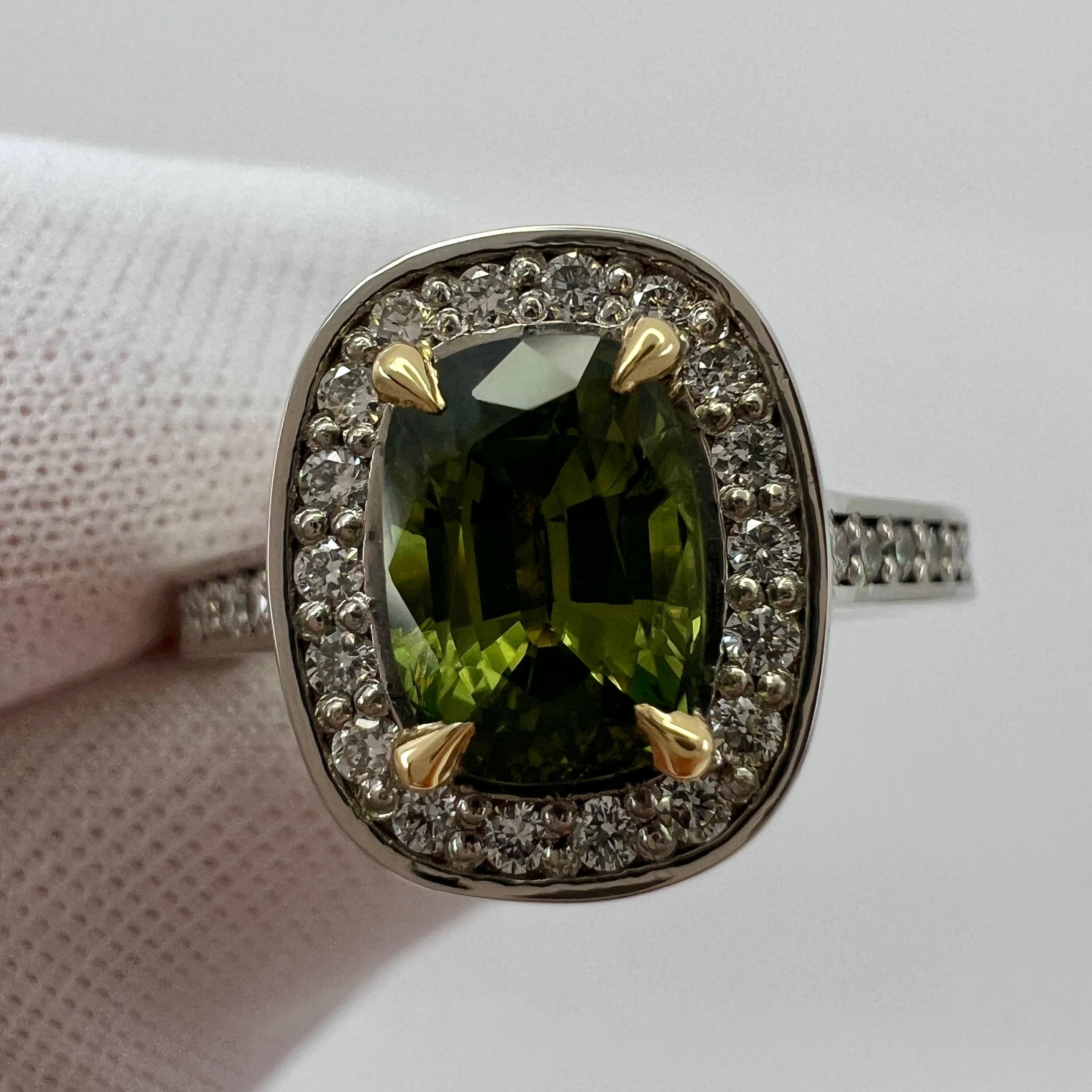 Women's or Men's GIA Certified Untreated Vivid Green Thai Sapphire & Diamond 18k Gold Halo Ring For Sale
