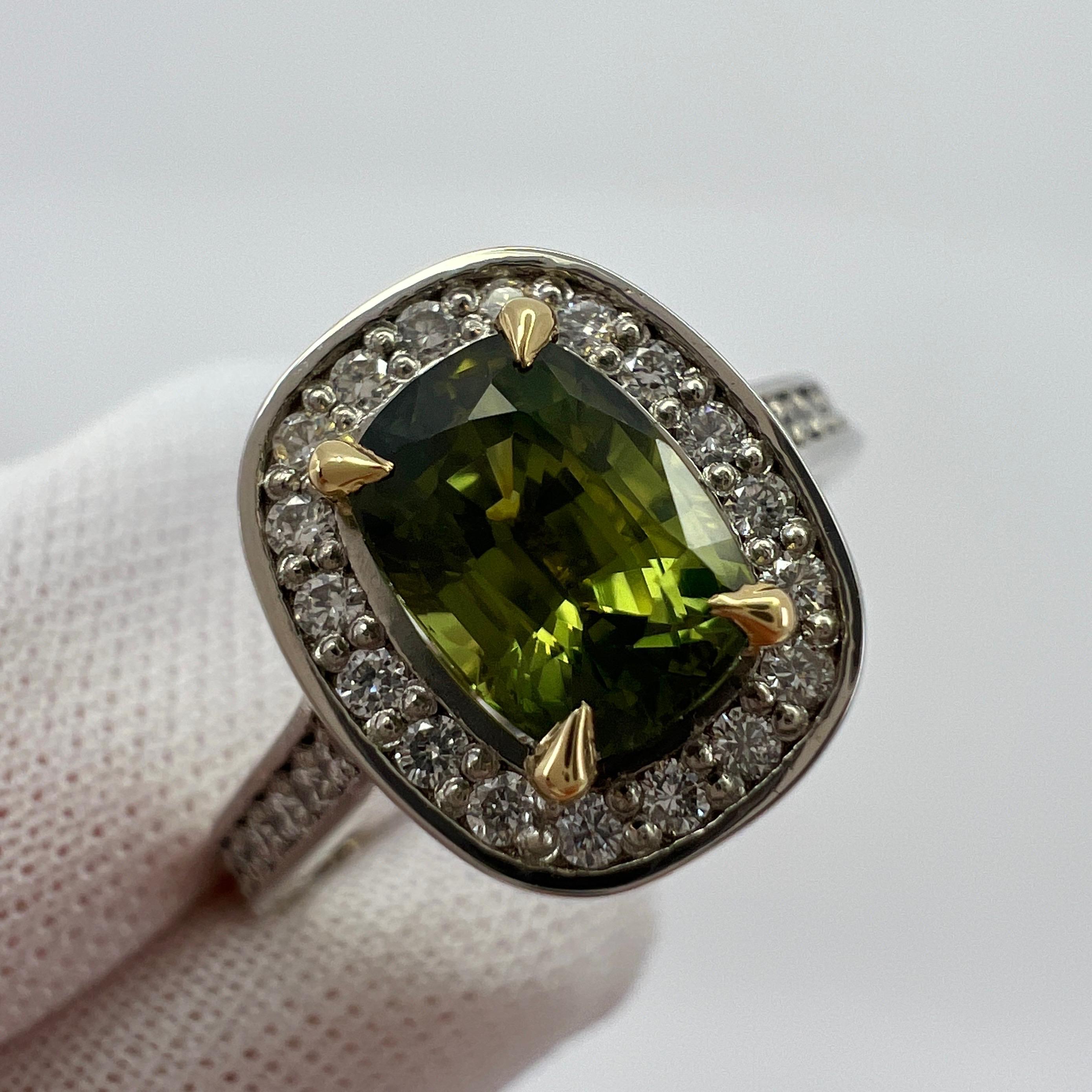 GIA Certified Untreated Vivid Green Thai Sapphire & Diamond 18k Gold Halo Ring For Sale 2