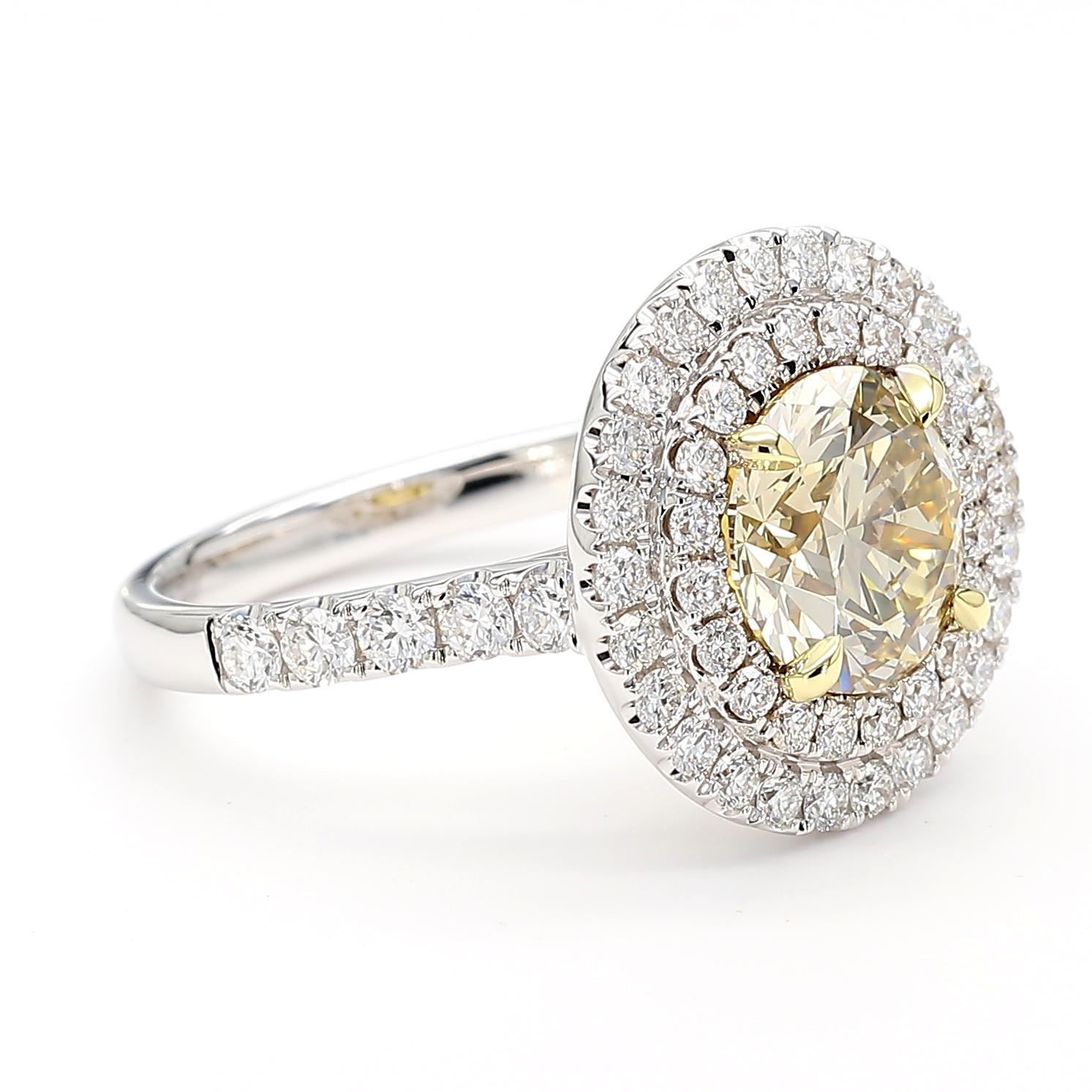 Bague de cocktail en or certifiée GIA et contenant un diamant rond jaune très clair de 3,15 carats TW en vente 1