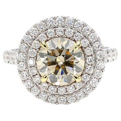 Bague de cocktail en or certifiée GIA et contenant un diamant rond jaune très clair de 3,15 carats TW