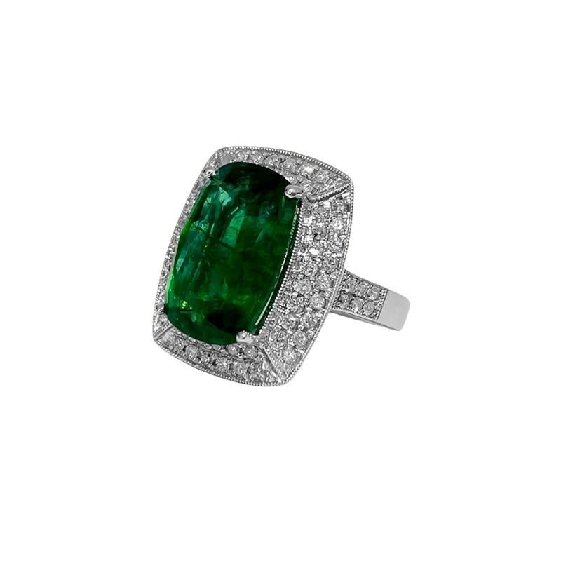 Cushion Cut GIA Certified Vibrant 7.25 Carat Emerald & Diamond Ring For Sale