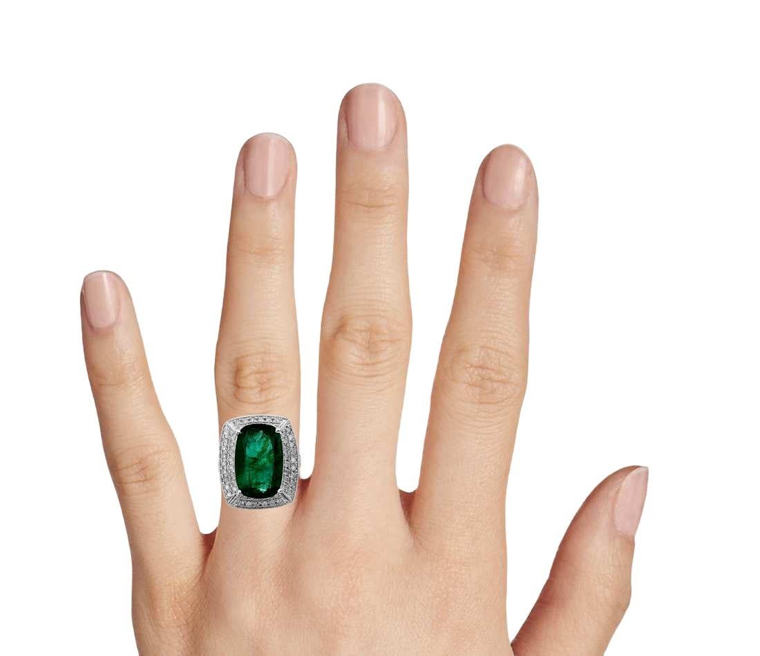GIA Certified Vibrant 7.25 Carat Emerald & Diamond Ring For Sale 1