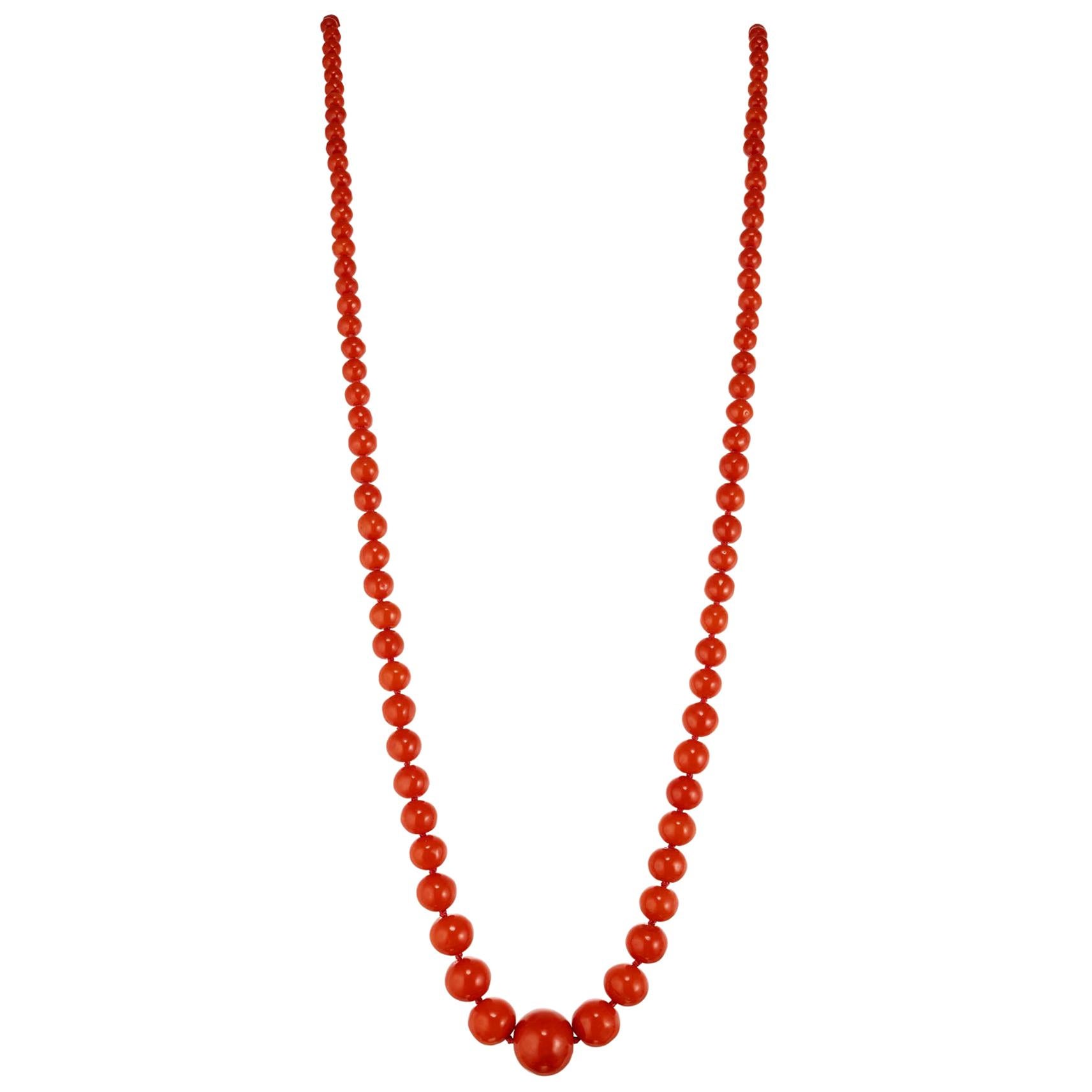 GIA Certified Victorian 1900s Polished Natural Orange Coral Graduated Necklace