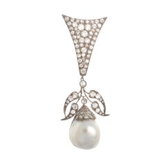 GIA Certified Victorian Pearl Diamond Gold Silver Pendant