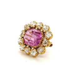 GIA Certified Victorian Pink Topaz & Old Mine Cut Diamond Brooch