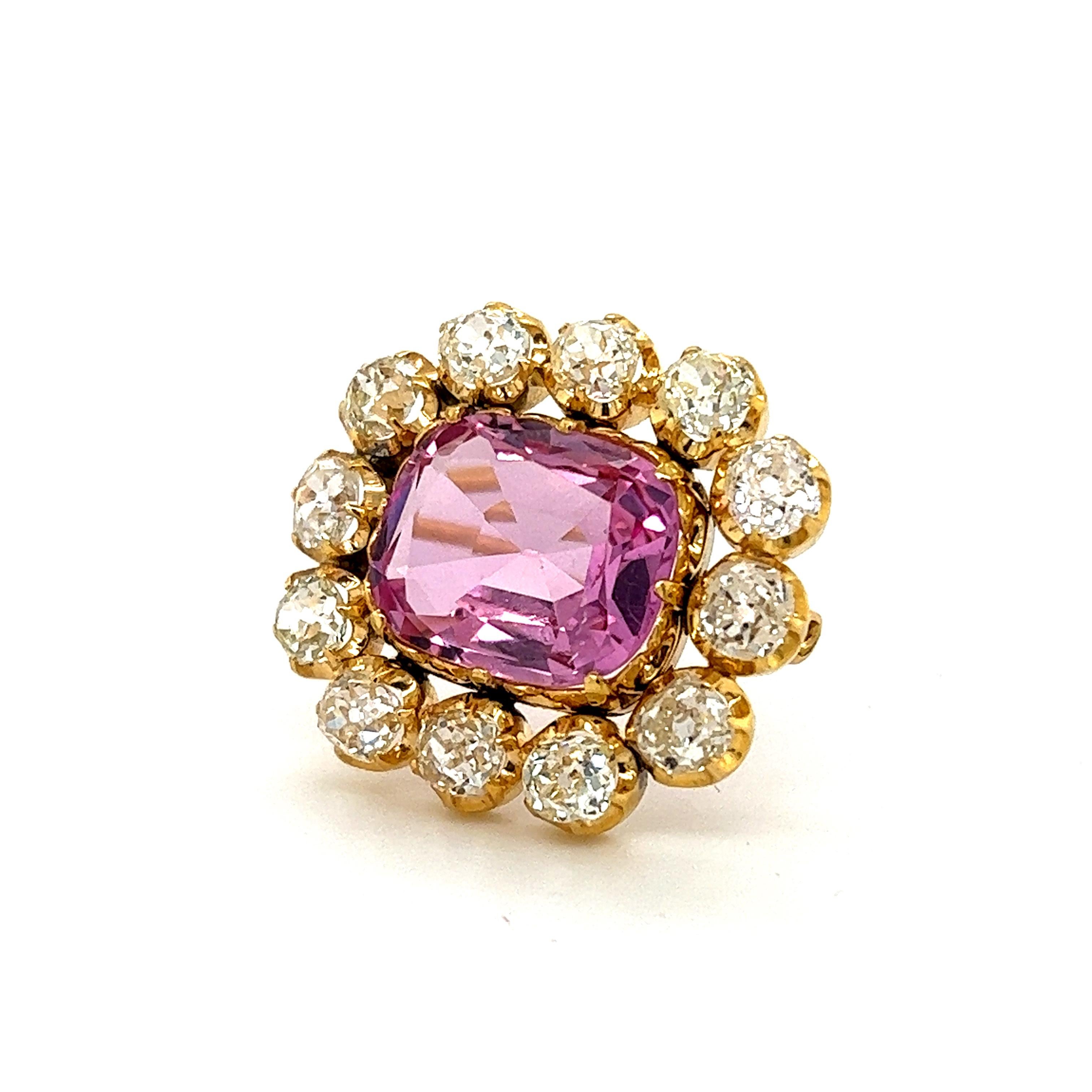 GIA Certified Victorian Pink Topaz & Old Mine Cut Diamond Brooch In Good Condition In MIAMI, FL