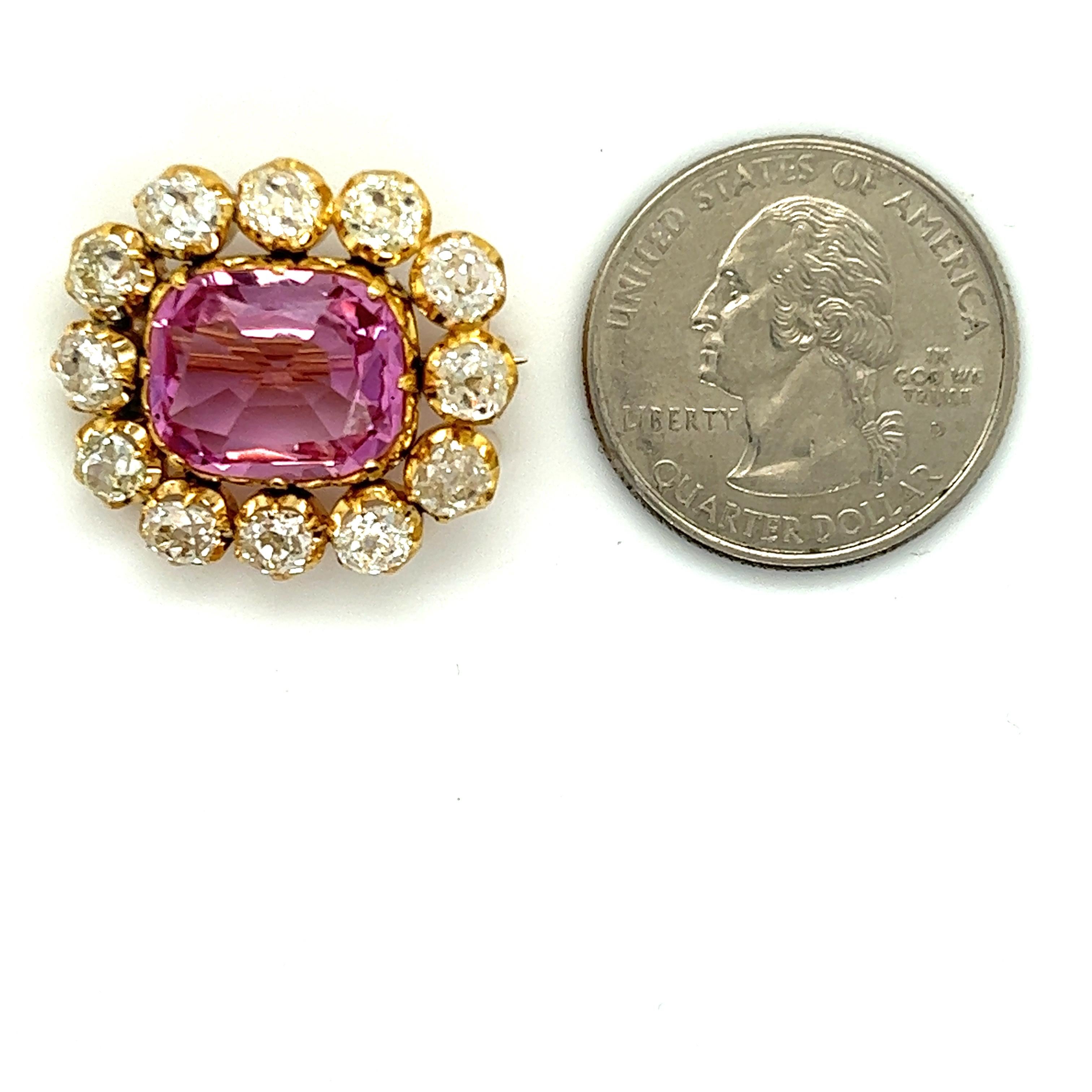 GIA Certified Victorian Pink Topaz & Old Mine Cut Diamond Brooch 3