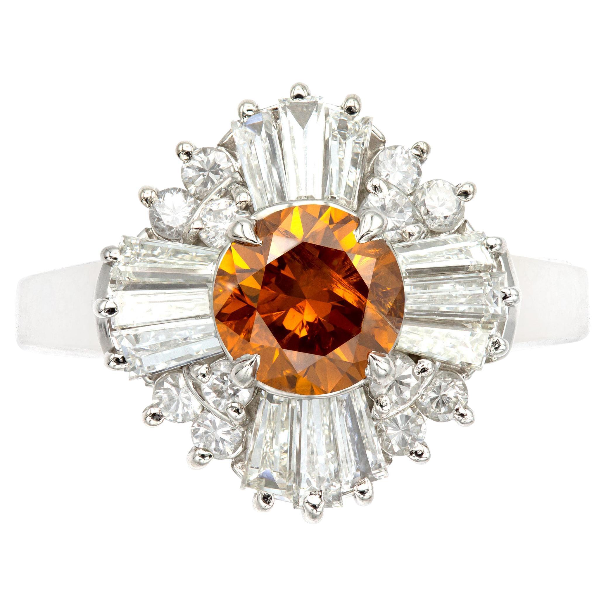 GIA Certified Vintage 0.83ct. Fancy Deep Yellowish Orange Diamond Ballerina Ring For Sale