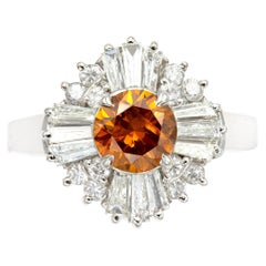Certifié GIA, 0,83 carat vintage Bague ballerine en diamant jaune foncé fantaisie orange foncé