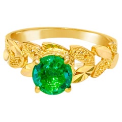 GIA Certified Vintage 1.20 Carat 22k-18k Yellow Gold & Emerald Engagement Ring