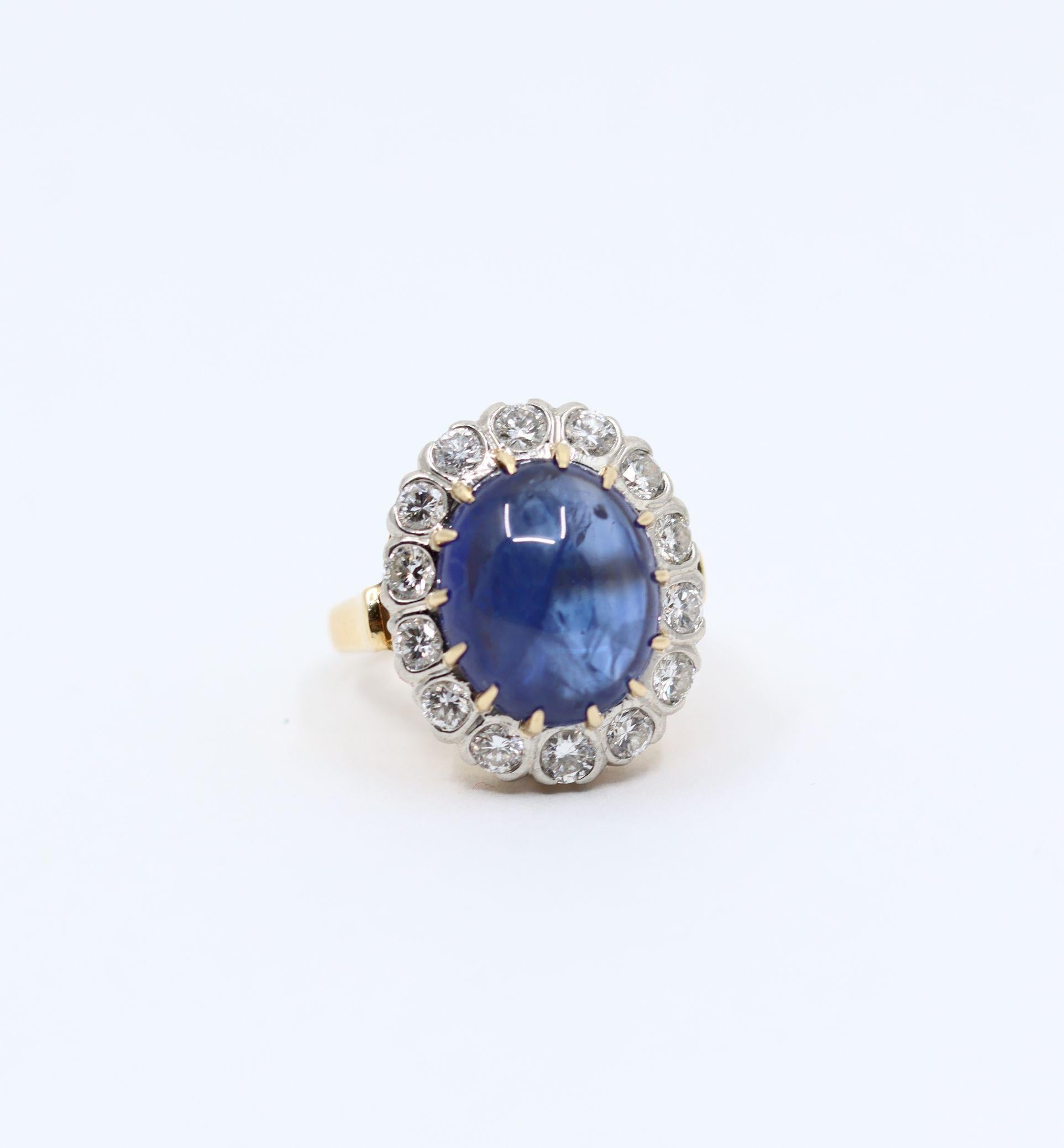 Victorian GIA Certified Vintage 14KT Gold Sapphire Cabochon Diamond Ring For Sale