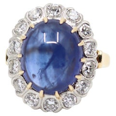 GIA Certified Vintage 14KT Gold Sapphire Cabochon Diamond Ring