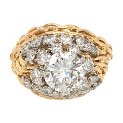 GIA Certified Vintage 18 Karat Yellow Gold Dome Diamond Ring