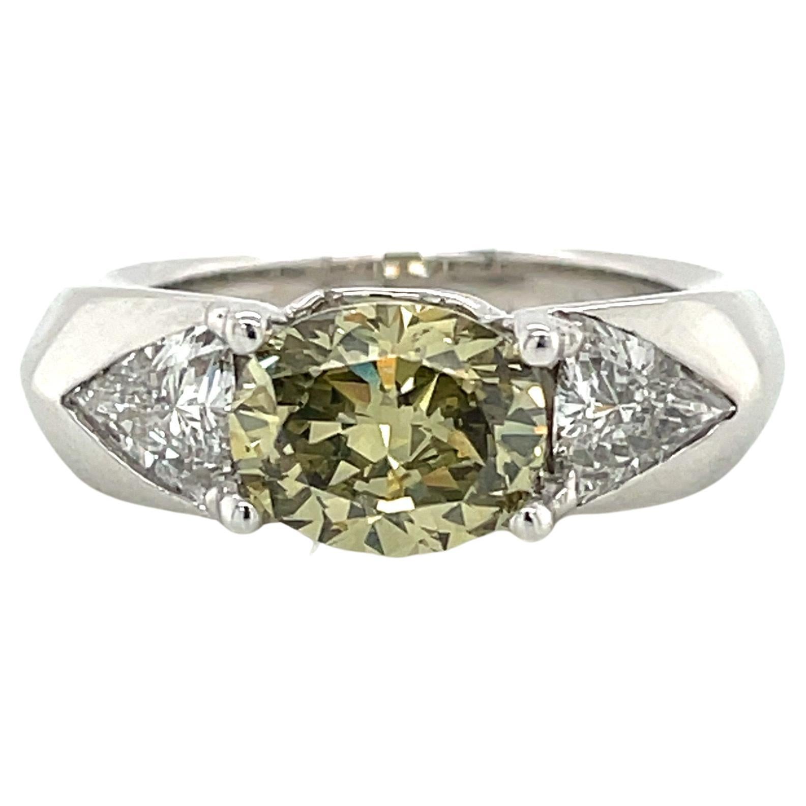 GIA Certified Vintage 1.80 Ct. Oval Fancy Dark Gray-Greenish Yellow Diamond For Sale