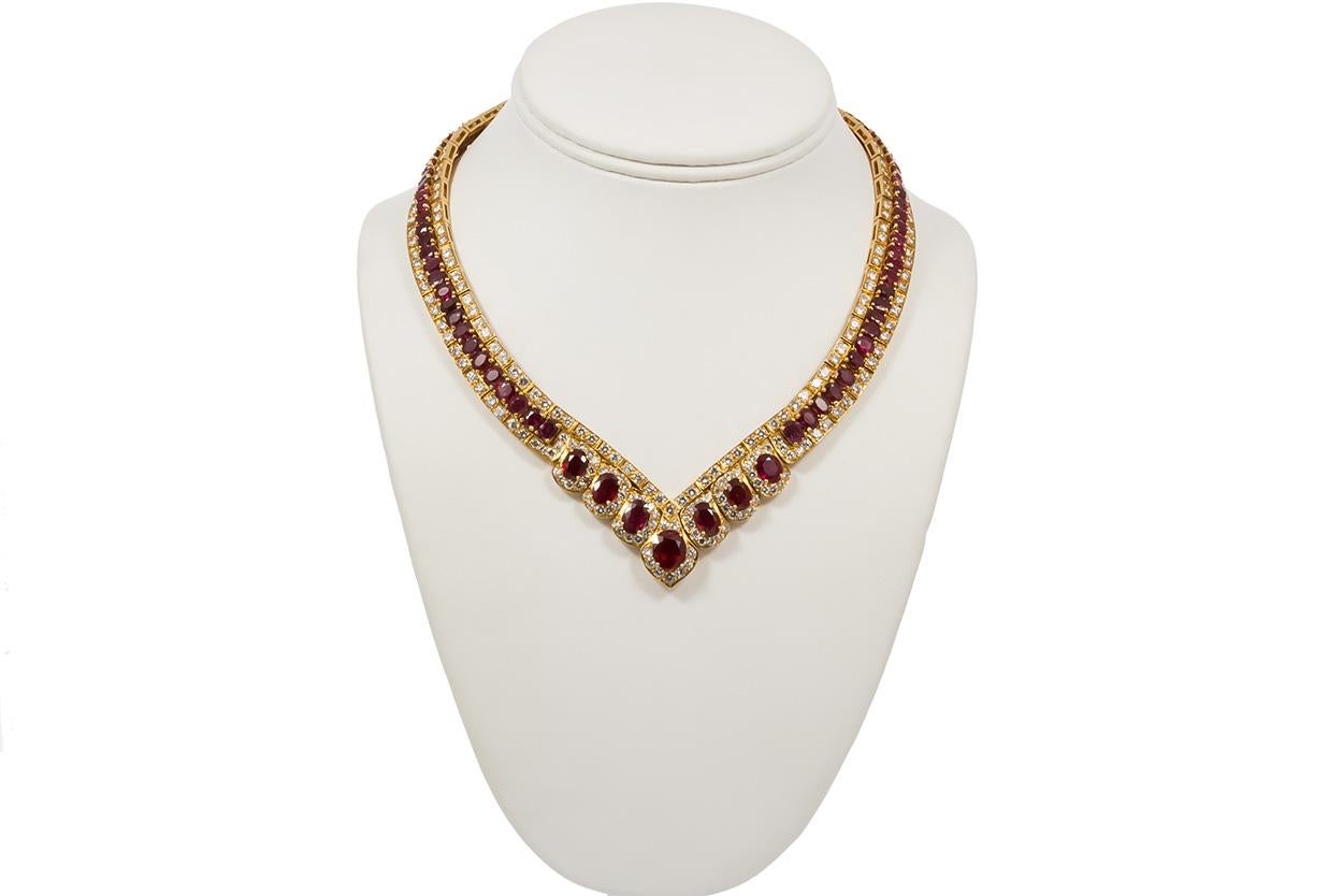 GIA Certified Vintage 18 Karat Yellow Gold Diamond and Ruby Graduated Necklace 2