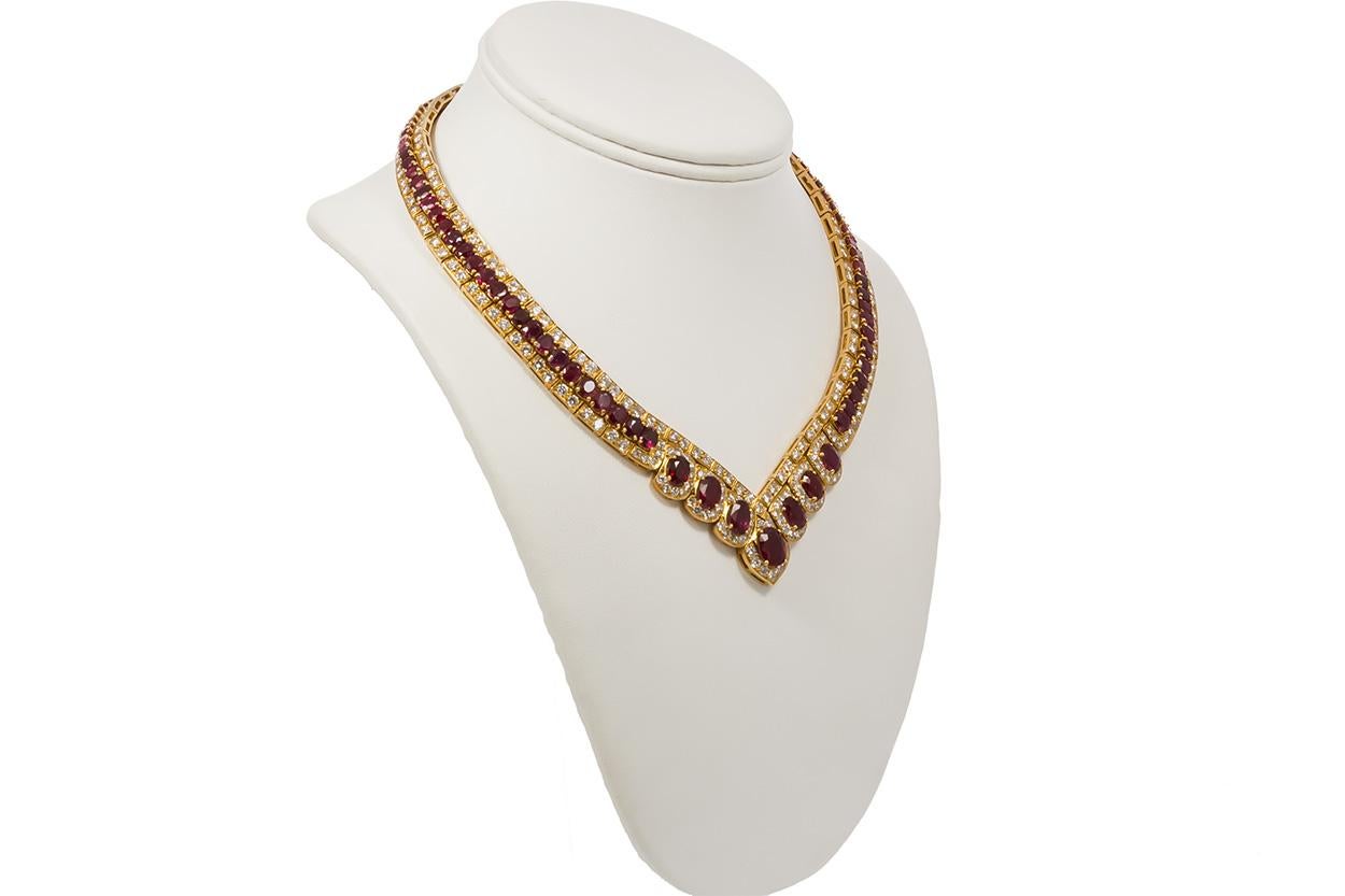 GIA Certified Vintage 18 Karat Yellow Gold Diamond and Ruby Graduated Necklace 3