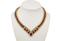 GIA Certified Vintage 18 Karat Yellow Gold Diamond and Ruby Graduated Necklace