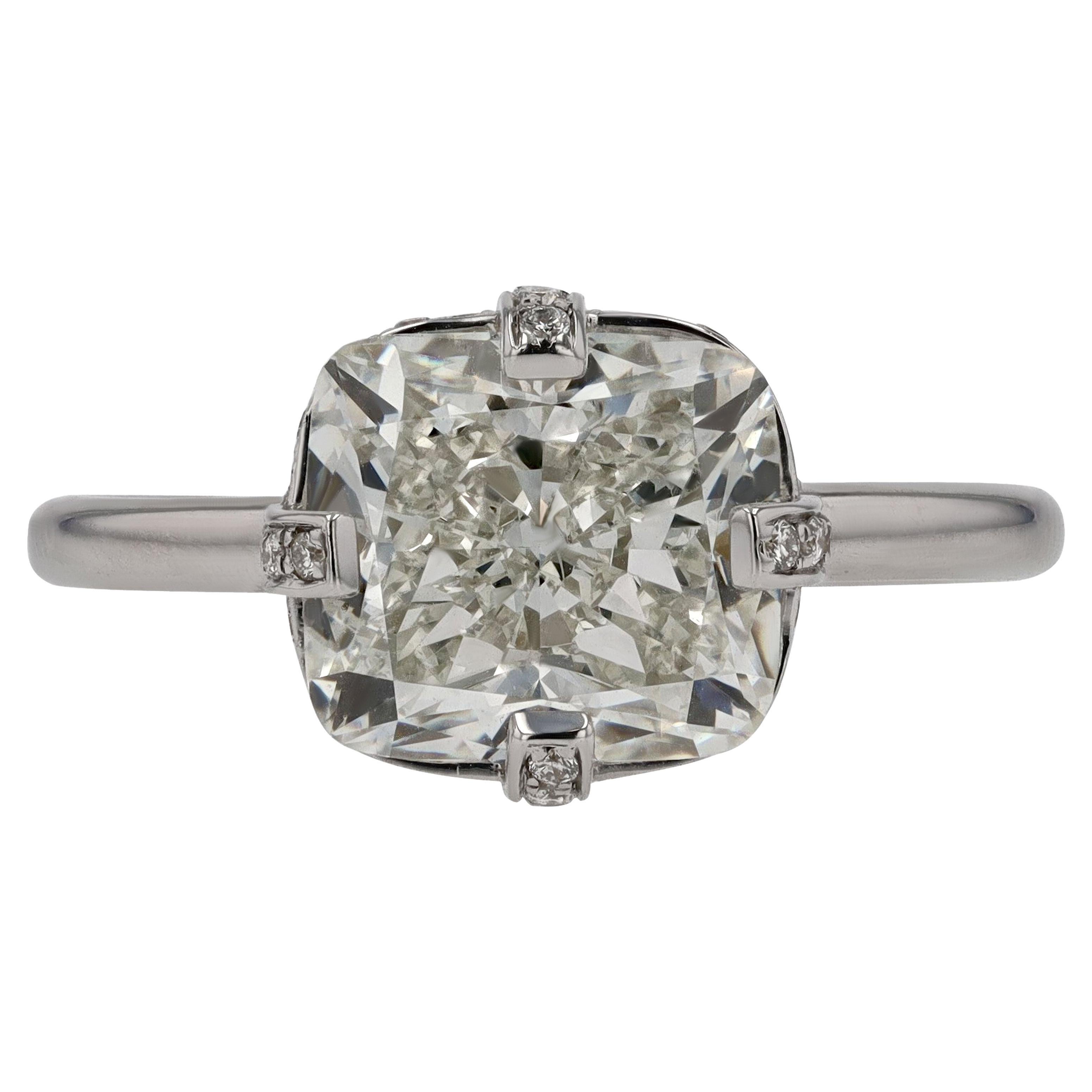 GIA Certified Vintage 3 Carat Cushion Cut Diamond Engagement Ring