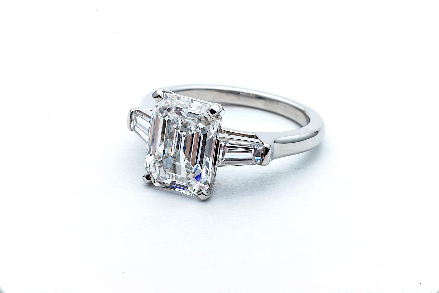 Contemporary GIA Certified Vintage 3.46 Carat Emerald Cut Diamond Engagement Ring