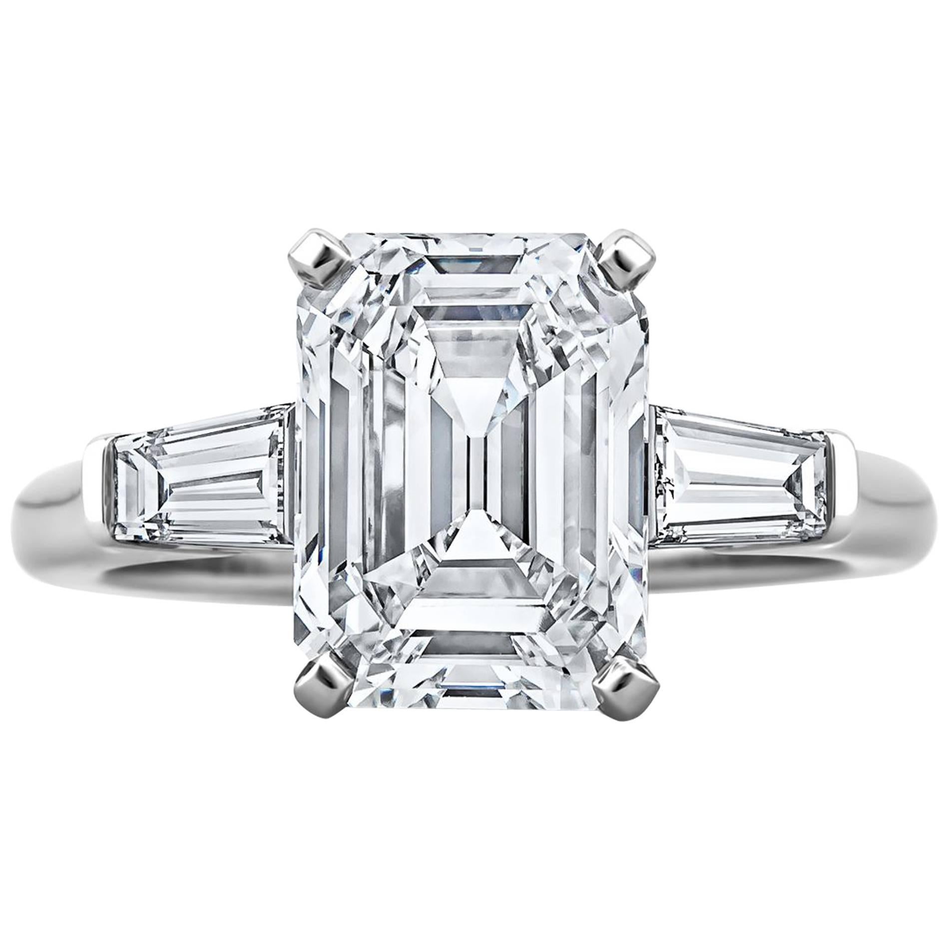 GIA Certified Vintage 3.46 Carat Emerald Cut Diamond Engagement Ring
