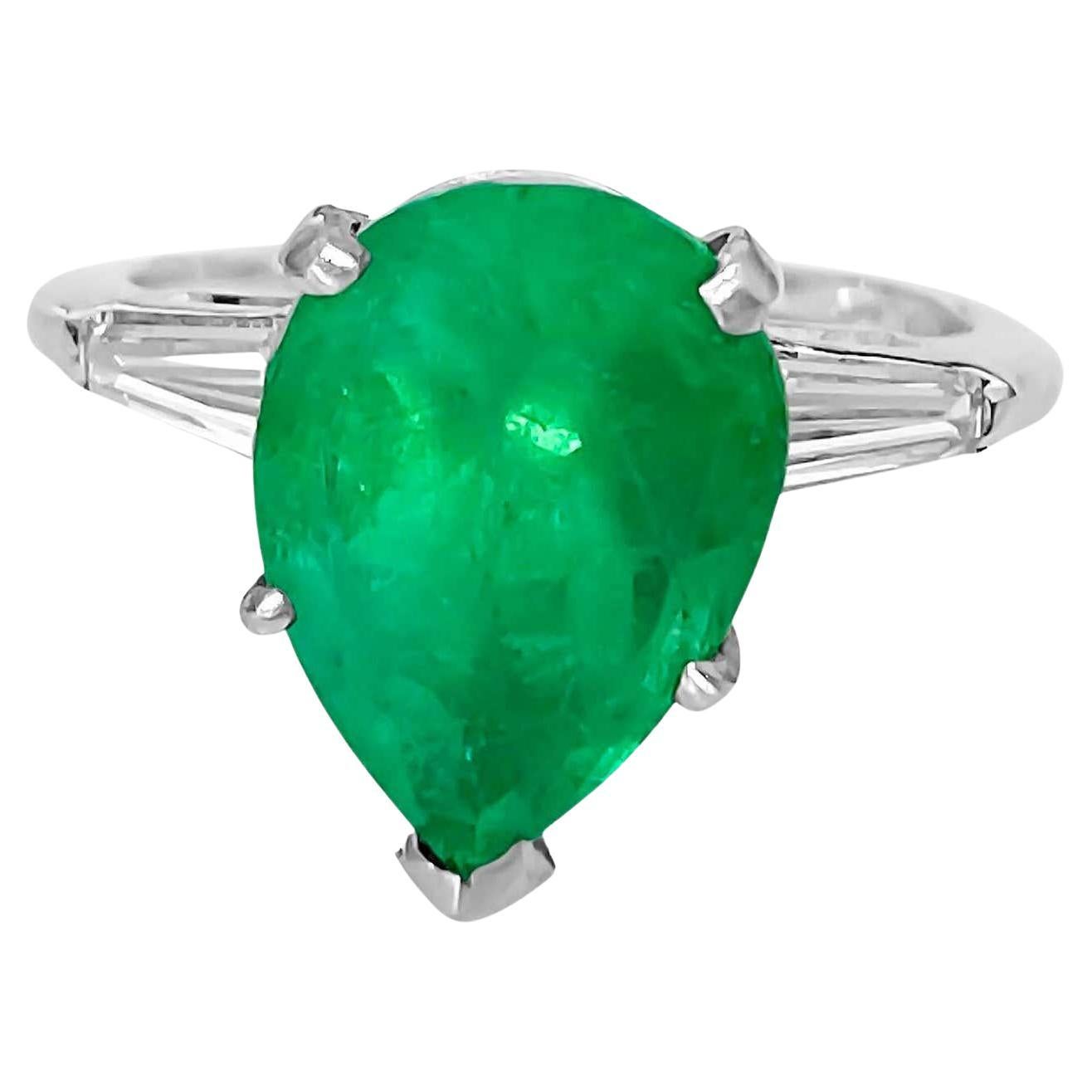GIA Certified Vintage 4.82 Carats Emerald & Diamond Platinum Cocktail Ring