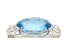 Broche/alfiler de platino con certificado GIA Vintage de 62 quilates de aguamarina y diamantes