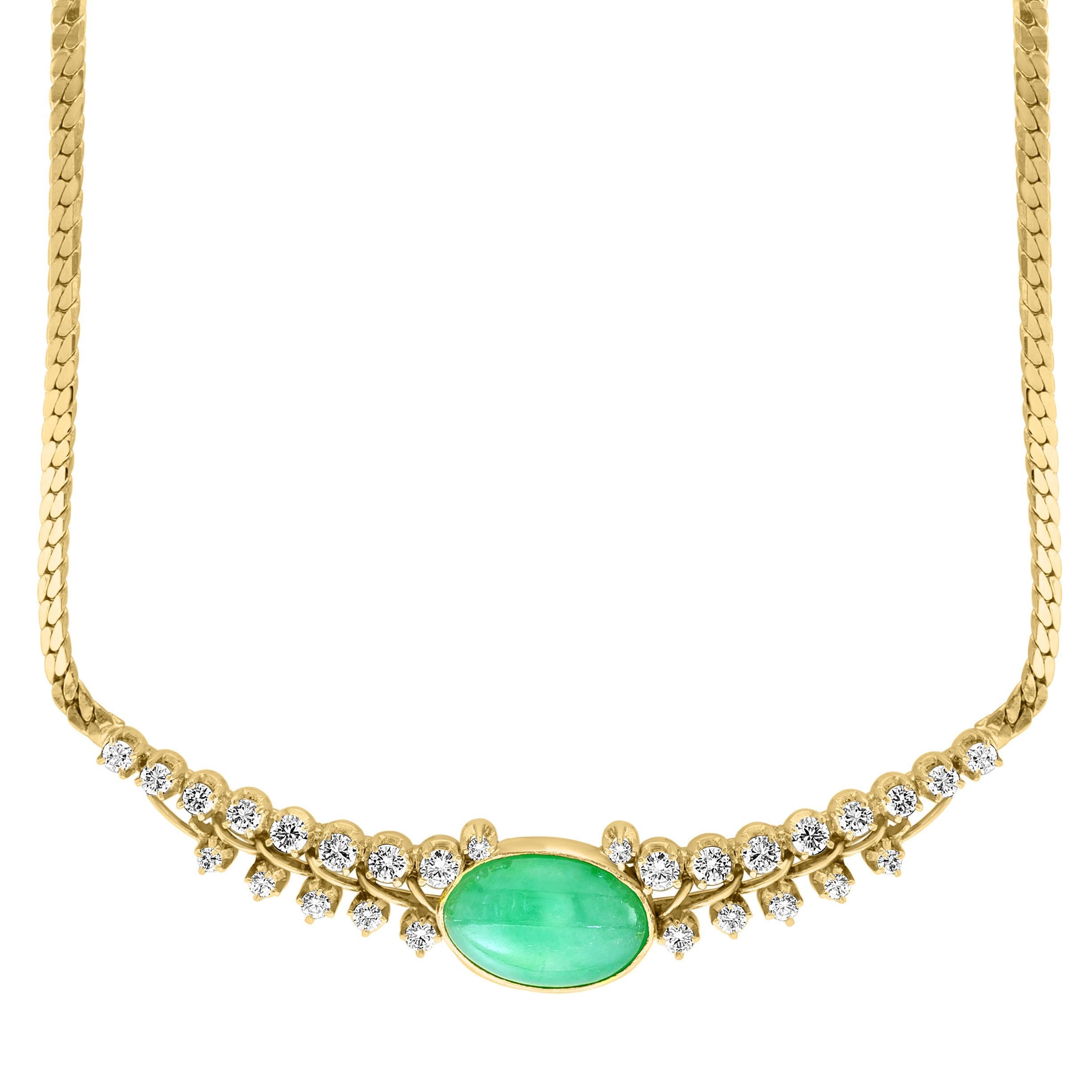 GIA Certified Vintage "A Jade" & 2.75 ct Diamond Necklace, 22 Karat Yellow Gold