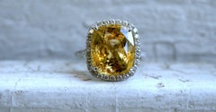 GIA Certified Vintage Diamond No Heat Natural Yellow Sapphire Engagement Ring
