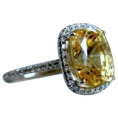 GIA Certified Vintage Diamond No Heat Natural Yellow Sapphire Engagement Ring