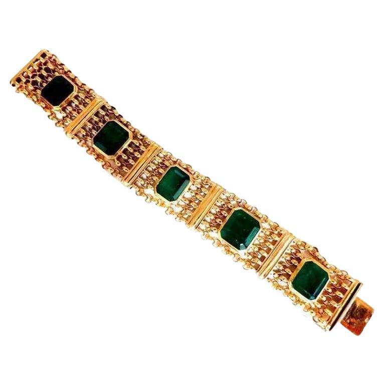 GIA Certified Vintage Emerald Bracelet 60ct 18kt Gold For Sale