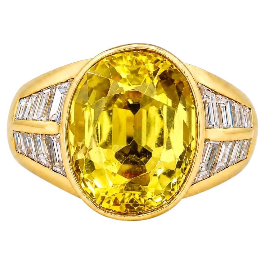 GIA zertifizierter Vintage Gold Ring. Natürlicher, unbehandelter gelber Saphir & Diamanten