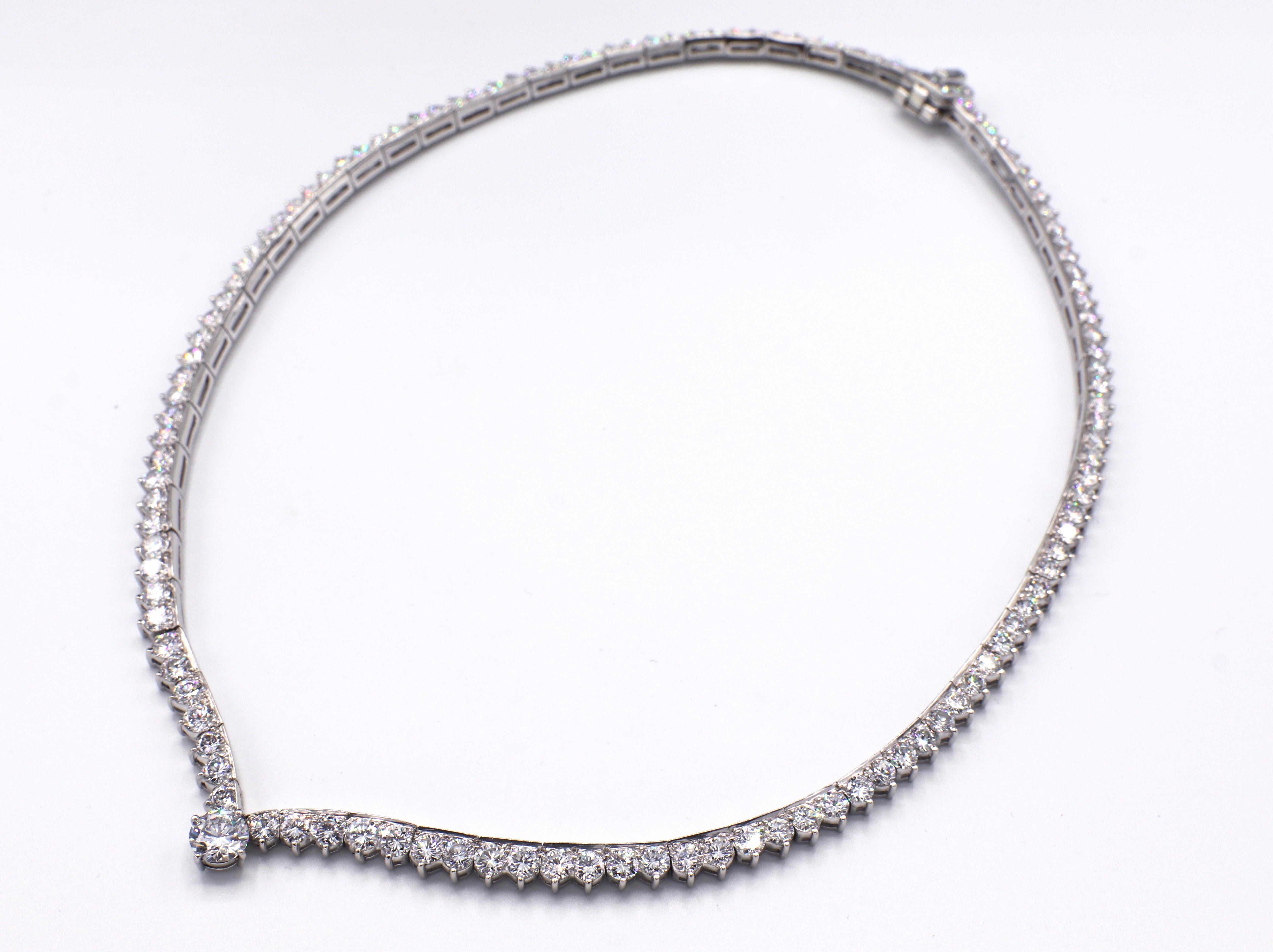Round Cut GIA Certified Vintage Platinum Diamond 15 Carat Graduated Riviera Necklace