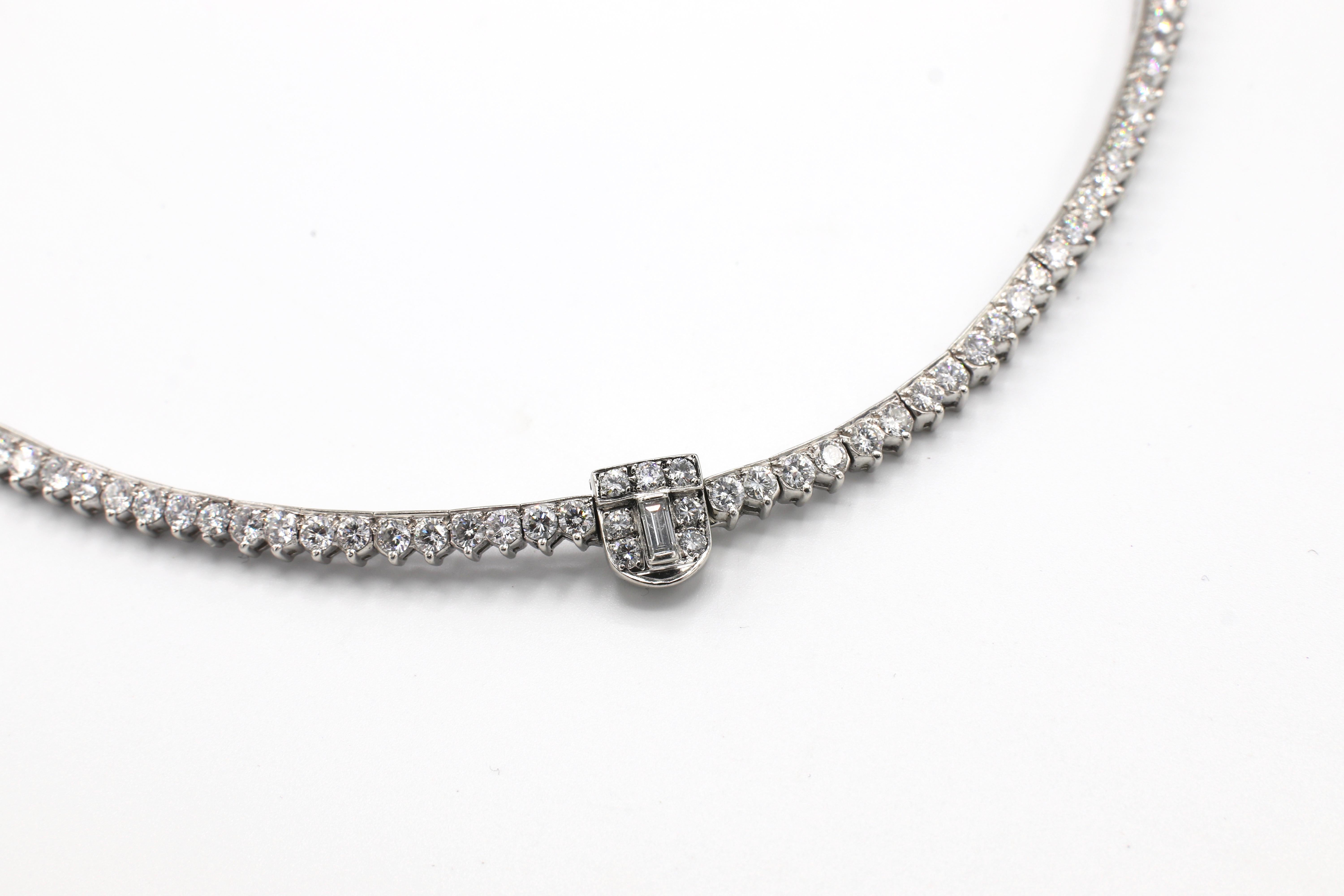 GIA Certified Vintage Platinum Diamond 15 Carat Graduated Riviera Necklace In Good Condition In  Baltimore, MD