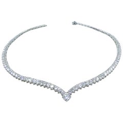 GIA Certified Vintage Platinum Diamond 15 Carat Graduated Riviera Necklace