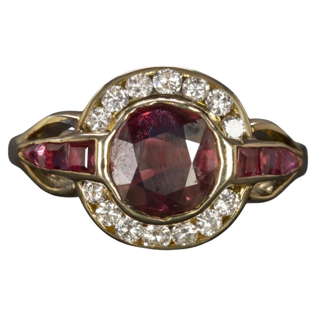 GIA Certified Vintage Ruby and Diamond Halo Ring in 18K Yellow Gold