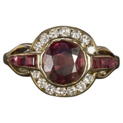 GIA Certified Vintage Ruby and Diamond Halo Ring in 18K Yellow Gold