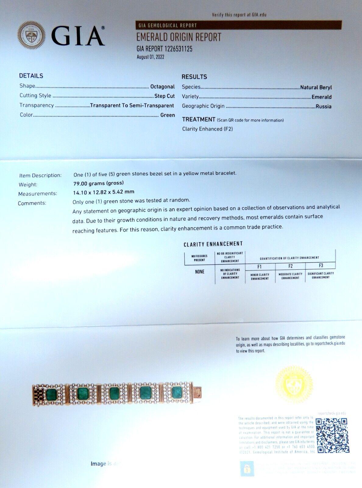 GIA Certified Vintage Russian Emerald Bracelet 60ct 18kt Gold For Sale 2