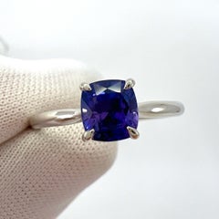 GIA Certified Violet Blue Purple Sapphire Cushion 18k White Gold Solitaire Ring