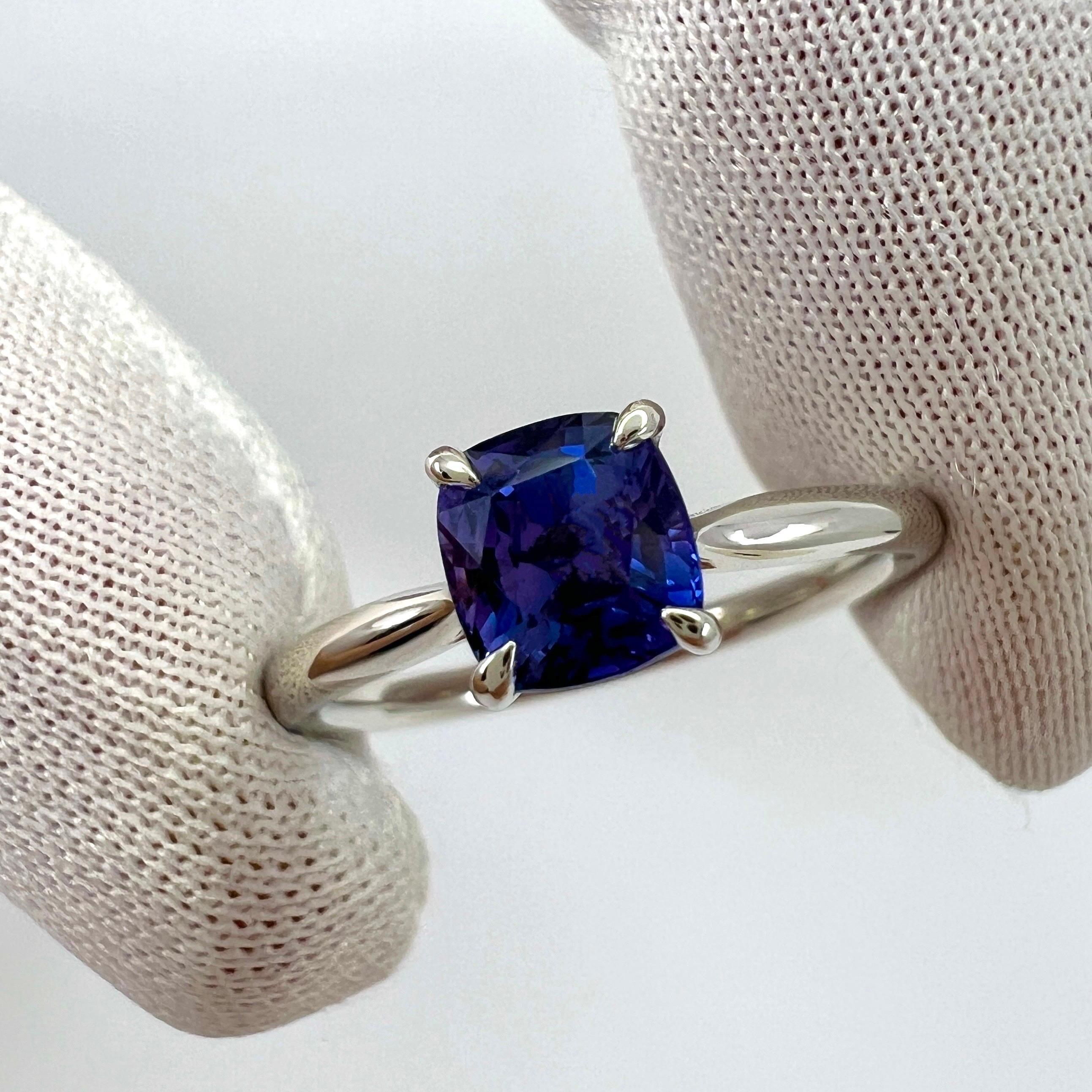 GIA Certified Violet Blue Purple Sapphire Cushion 18k White Gold Solitaire Ring In New Condition For Sale In Birmingham, GB