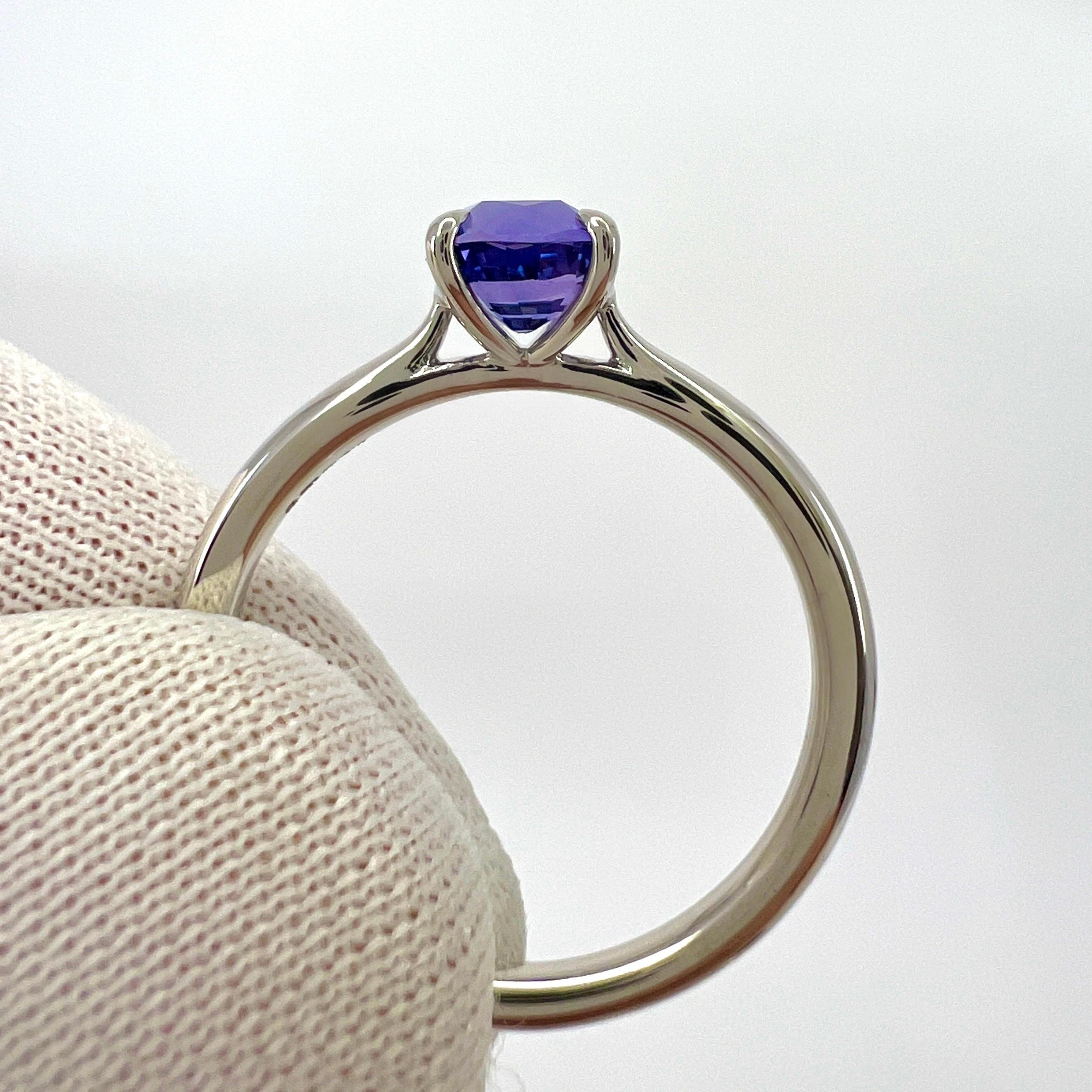 Women's or Men's GIA Certified Violet Blue Purple Sapphire Cushion 18k White Gold Solitaire Ring For Sale