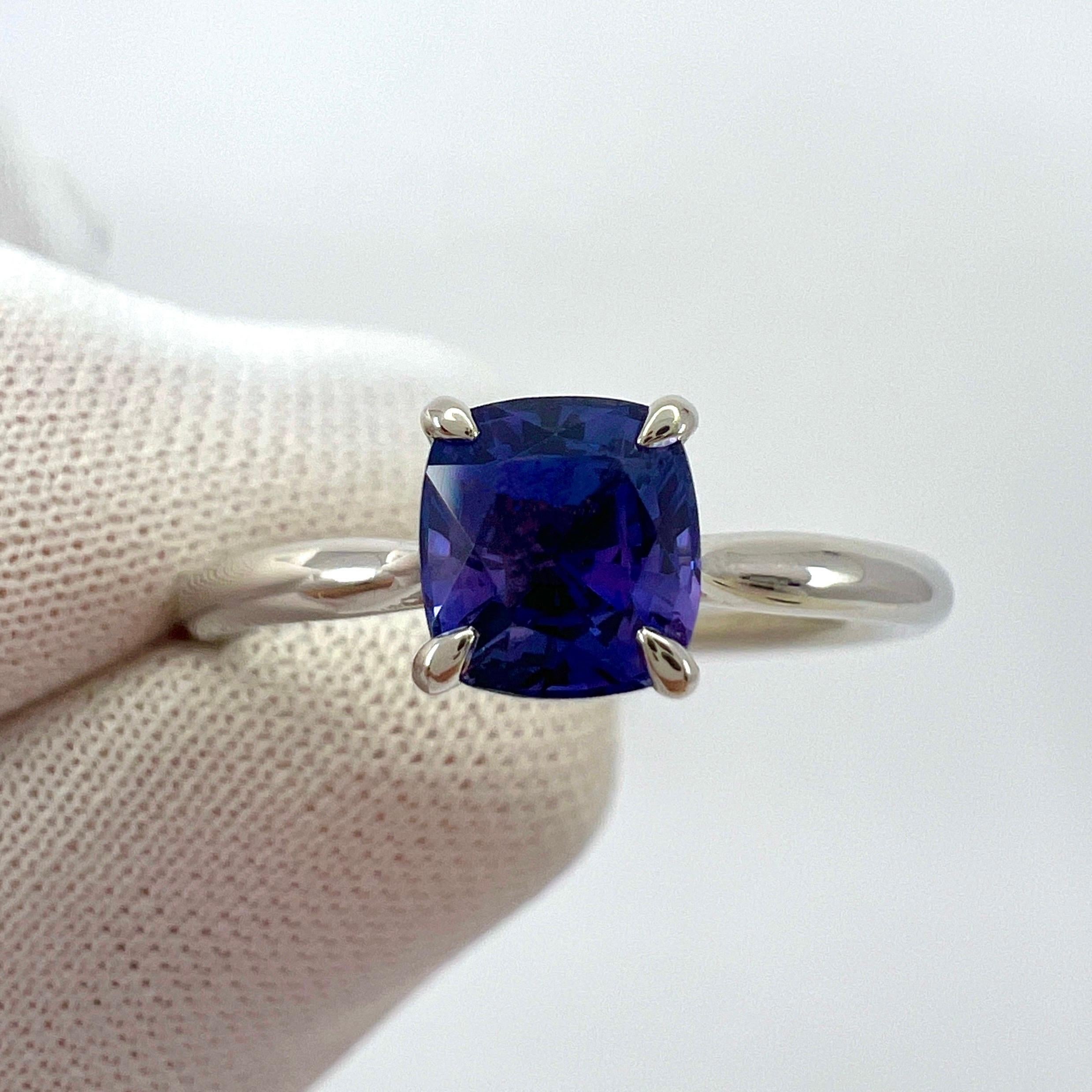 GIA Certified Violet Blue Purple Sapphire Cushion 18k White Gold Solitaire Ring For Sale 1
