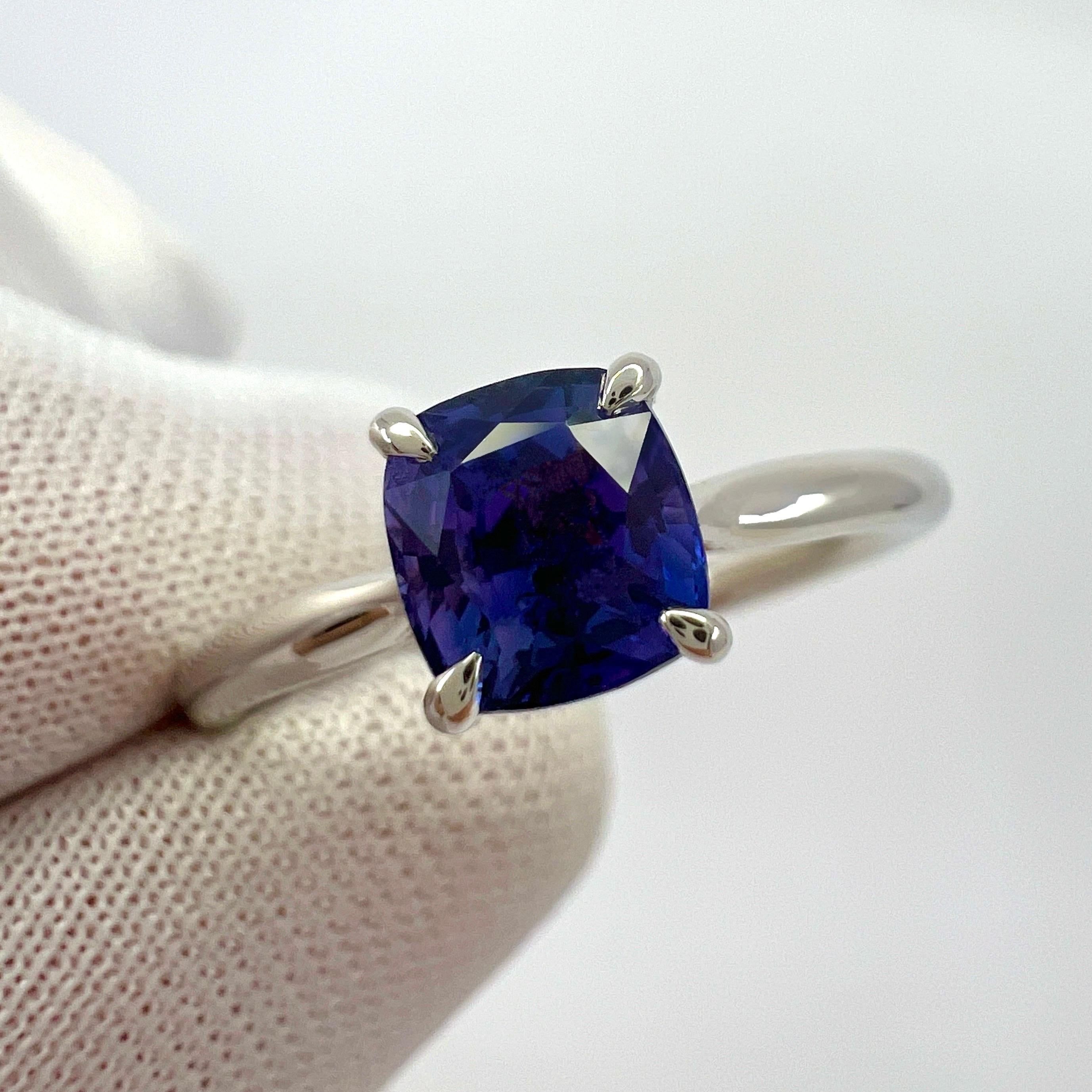 GIA Certified Violet Blue Purple Sapphire Cushion 18k White Gold Solitaire Ring For Sale 2
