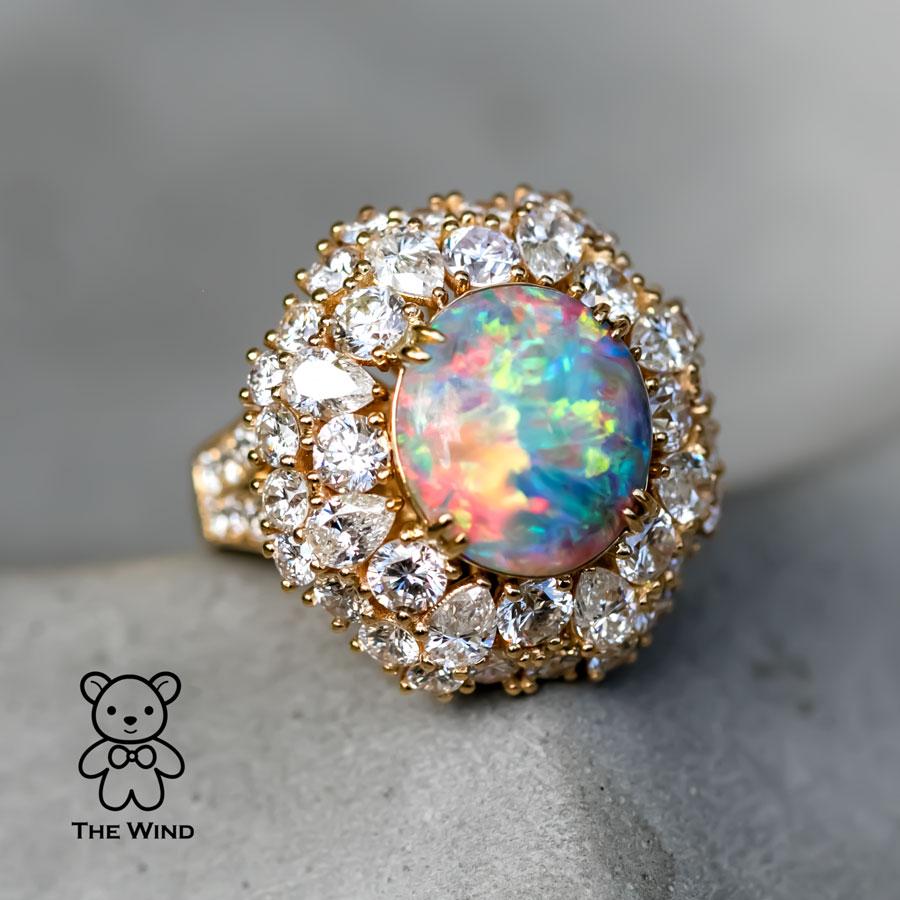 GIA zertifiziert Vivid Black Opal 5,19 ct Diamant Verlobungsring 18K Gelbgold 5