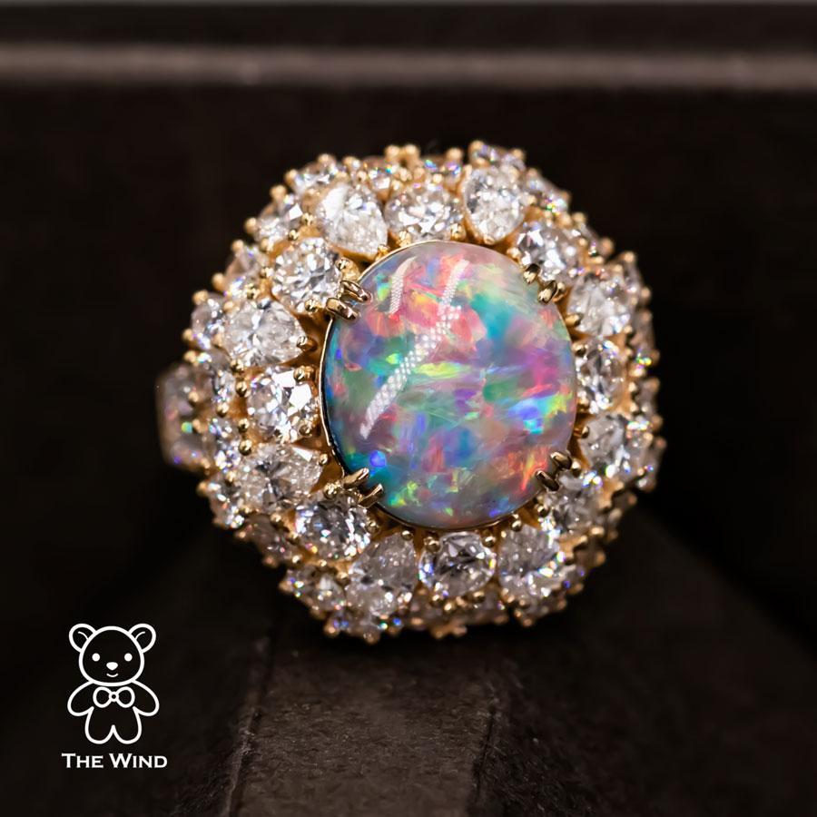 GIA zertifiziert Vivid Black Opal 5,19 ct Diamant Verlobungsring 18K Gelbgold im Zustand „Neu“ in Suwanee, GA