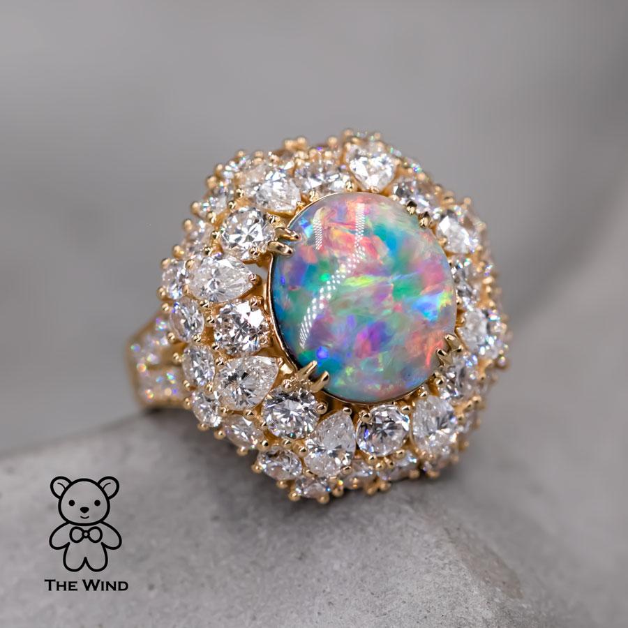 GIA zertifiziert Vivid Black Opal 5,19 ct Diamant Verlobungsring 18K Gelbgold 1
