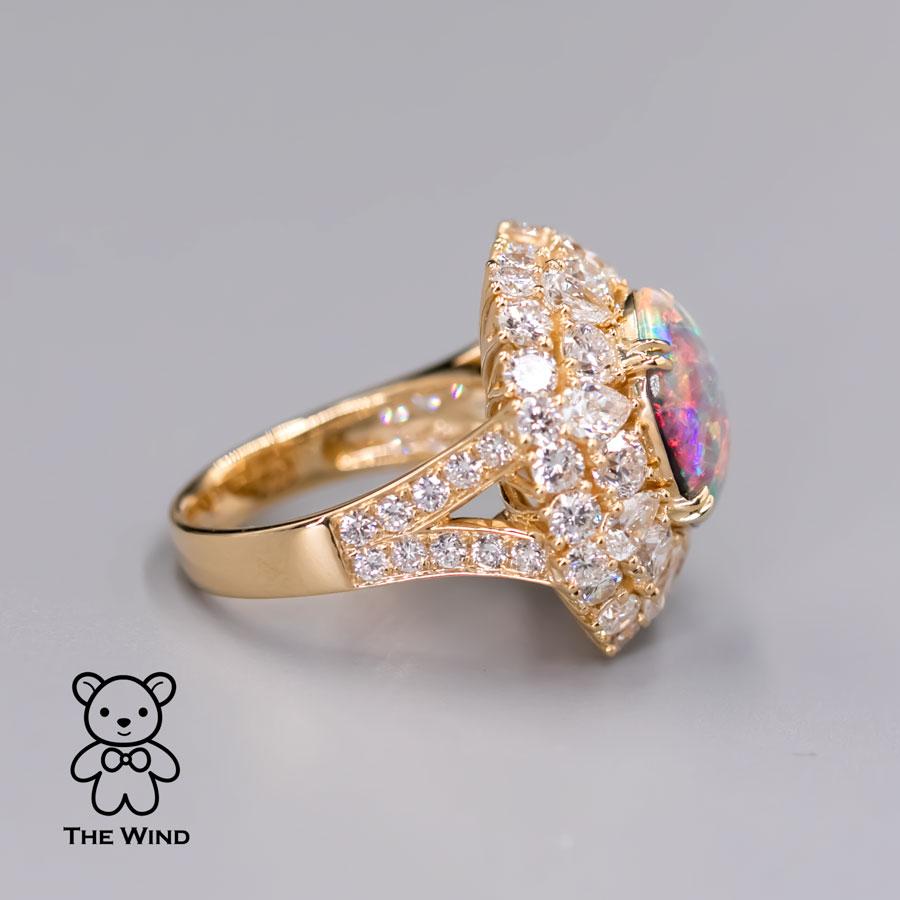 GIA zertifiziert Vivid Black Opal 5,19 ct Diamant Verlobungsring 18K Gelbgold 3