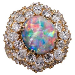 GIA Certified Vivid Black Opal 5.19 ct Diamond Engagement Ring 18K Yellow Gold