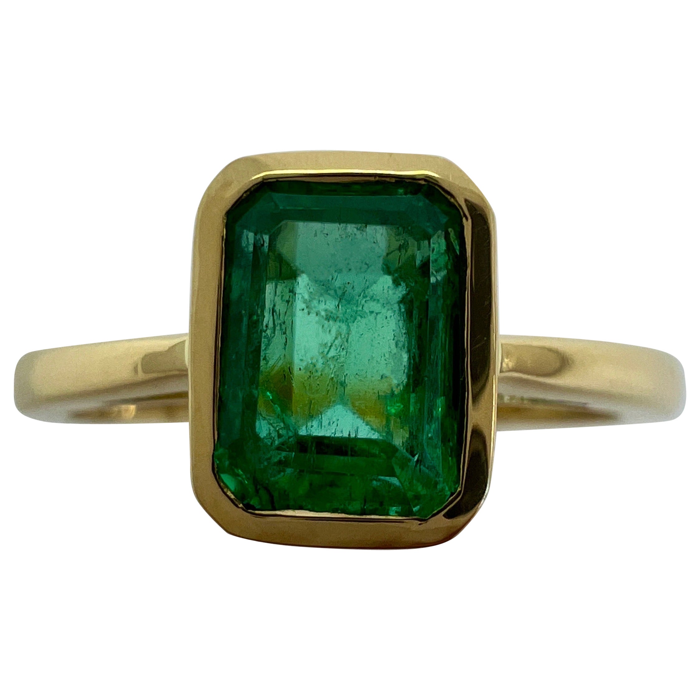 GIA-zertifizierter lebhaft grüner 1,5 Karat kolumbianischer Smaragd 18k Gelbgold Solitär-Ring