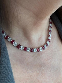 GIA Certified Vivid Red 31.99 Carat Burma Ruby & Diamond Necklace